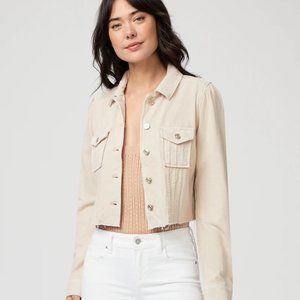 Paige - Cropped Pacey Denim Jacket in Soft Beige, Size M